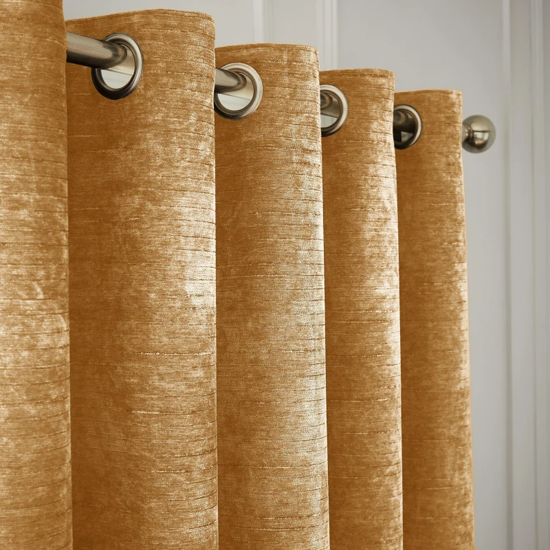 Image of Hyperion 'Selene' Luxury Chenille Weighted Lined Eyelet Curtains Amber