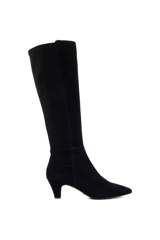Image of Dune London Sera Knee High Heeled Suede Boot - Black Size 5, Women Black W6NW9 Female 5