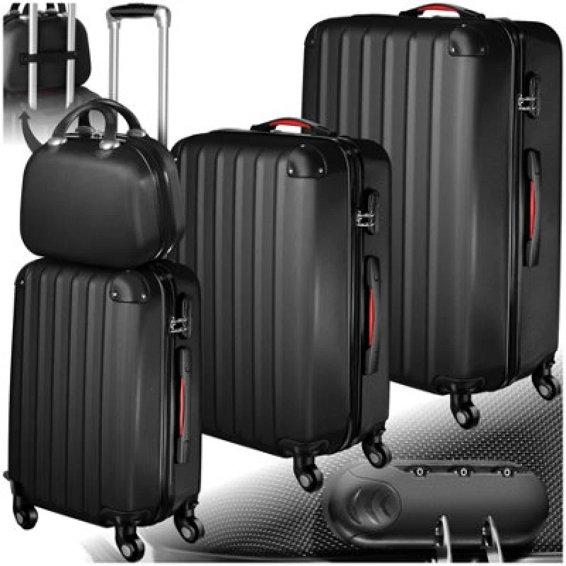 Image of Tectake Suitcase Set Pucci - 3 Suitcases, Beauty Case, Robust, Hard-Shell Abs Plastic - Black