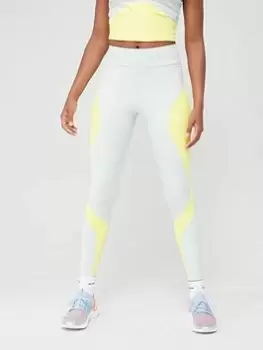 Image of adidas HIIT 7/8 Leggings - Light Blue/Yellow, Light Green, Size L, Women