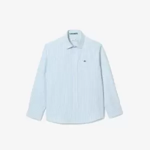 Image of Kids' Lacoste Striped Print Oxford Cotton Shirt Size 10 yrs White / Blue