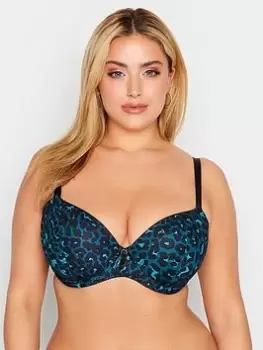 Image of Yours 2 Pack Leopard Padded Wired T-Shirt Bra, Black, Size 44E, Women