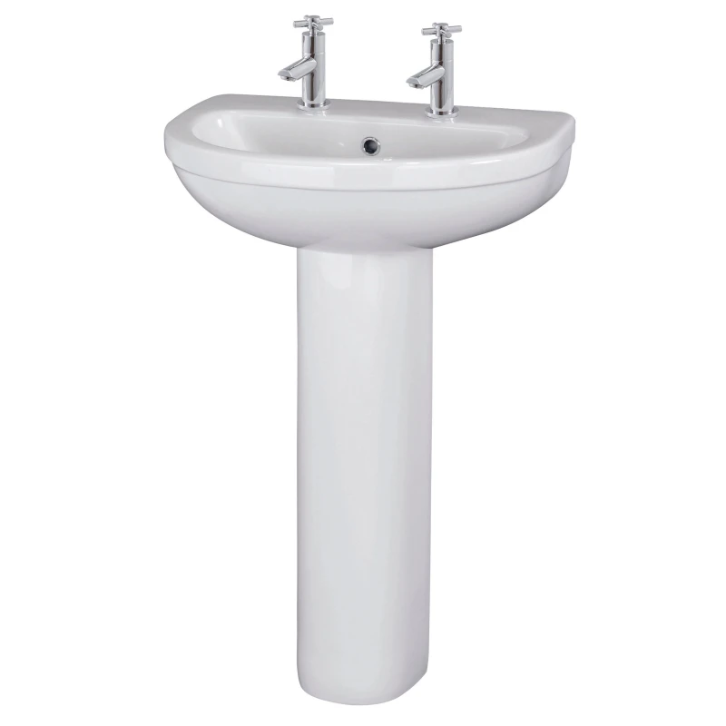 Image of Balterley Round 2 Tap Hole Basin Full Pedestal 550mm in White White Unisex