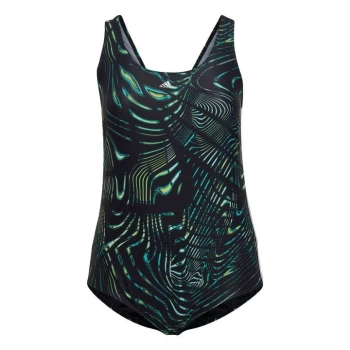 Image of adidas Souleaf Graphic 3-Stripes Swimsuit (Plus Size) Wom - Black