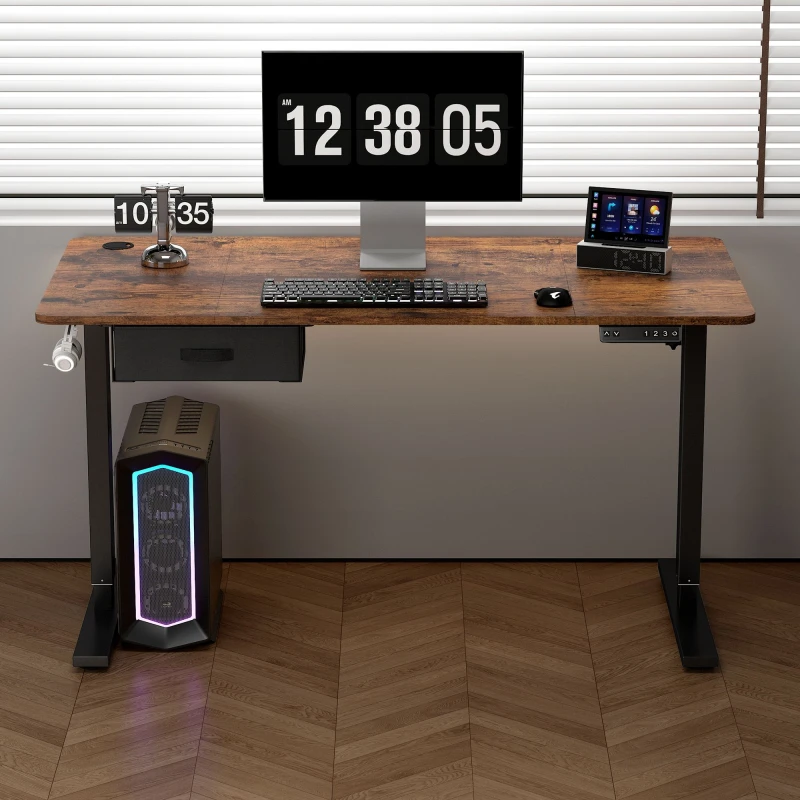 Image of MCC DIRECT Mcc Direct - Height Adjustable Electric Standing Desk w/ usb A-Charging Port and Desk Drawer easton brown 140 ED1203