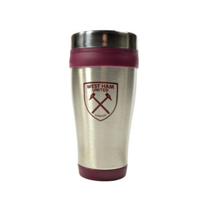 Image of West Ham United FC West Ham United FC Executive Metallic Travel Mug in Silver Silver One Size Unisex 5063425344598