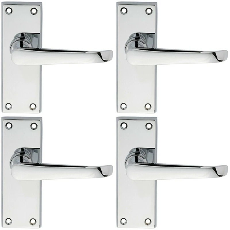 Image of Loops 4x PAIR Straight Victorian Handle on Latch Backplate 150 x 42mm Polished Chrome Multi