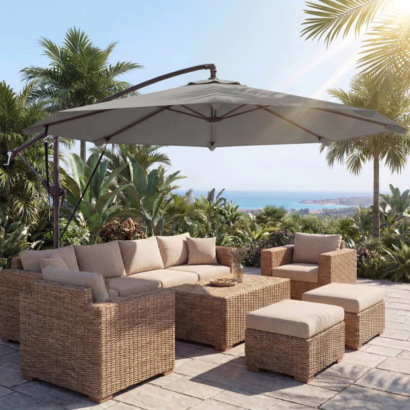 Image of OUTSUNNY 3m Cantilever Parasol, Offset Umbrella with Cover & Wind Ropes in Light Grey Size: 3m Light Grey Unisex 3m