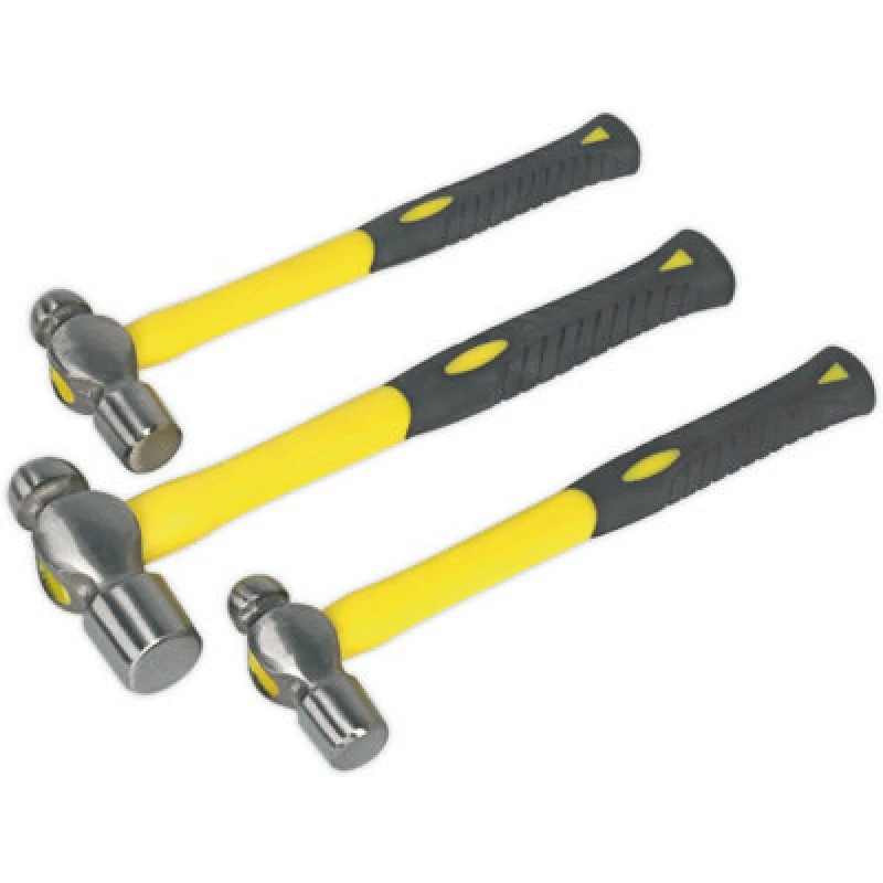 Image of Loops 3 Piece Ball Pein Hammer Set - 12oz 1lb 1.5lb Pin Hammers - Fibreglass Shafts Clear