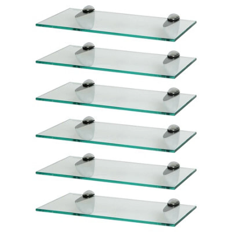 Image of Harbour Housewares 6X Floating Glass Shelves - 40Cm - Silver Brackets - Bathroom Shower Storage Vanity Display Unit Shelf