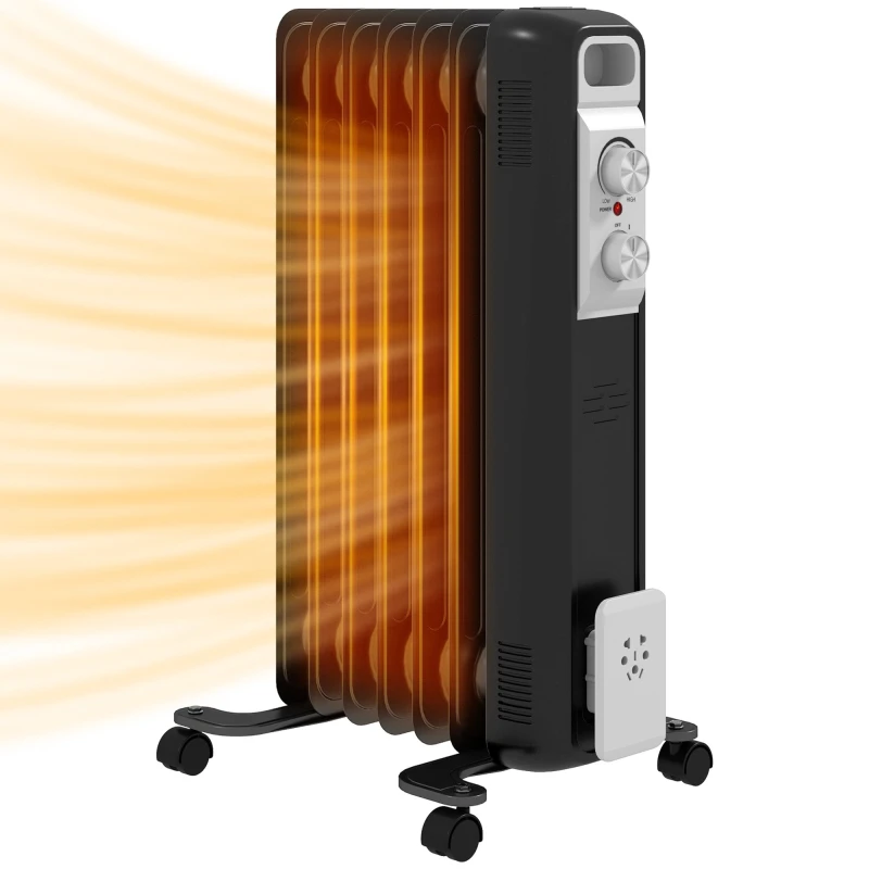 Image of Homcom 1500W 7 Fin Oil Filled Heater Radiator For Home, Black 820-439V70BK