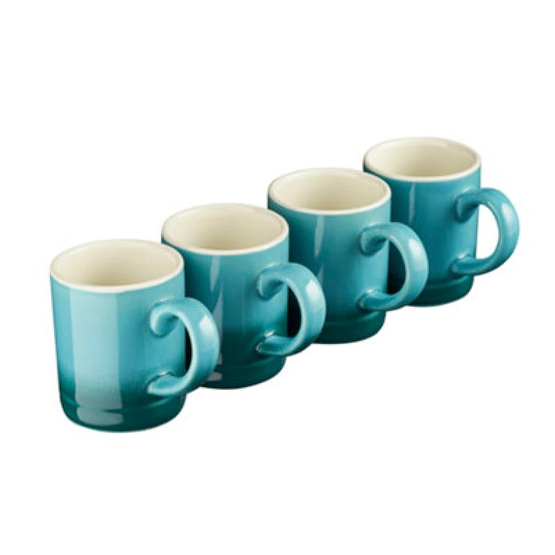 Image of Cooks Professional Set Of 4 Espresso Coffee Cups - Dishwasher & Microwave Safe Mini Stoneware Mugs 100ml Capacity - Teal