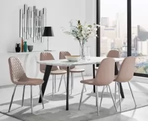 Image of Andria Marble Effect Dining Table With Black Legs & 6 Corona Silver Leg Chairs