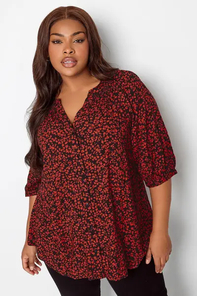 Image of Yours Printed Notch Neck Blouse Red