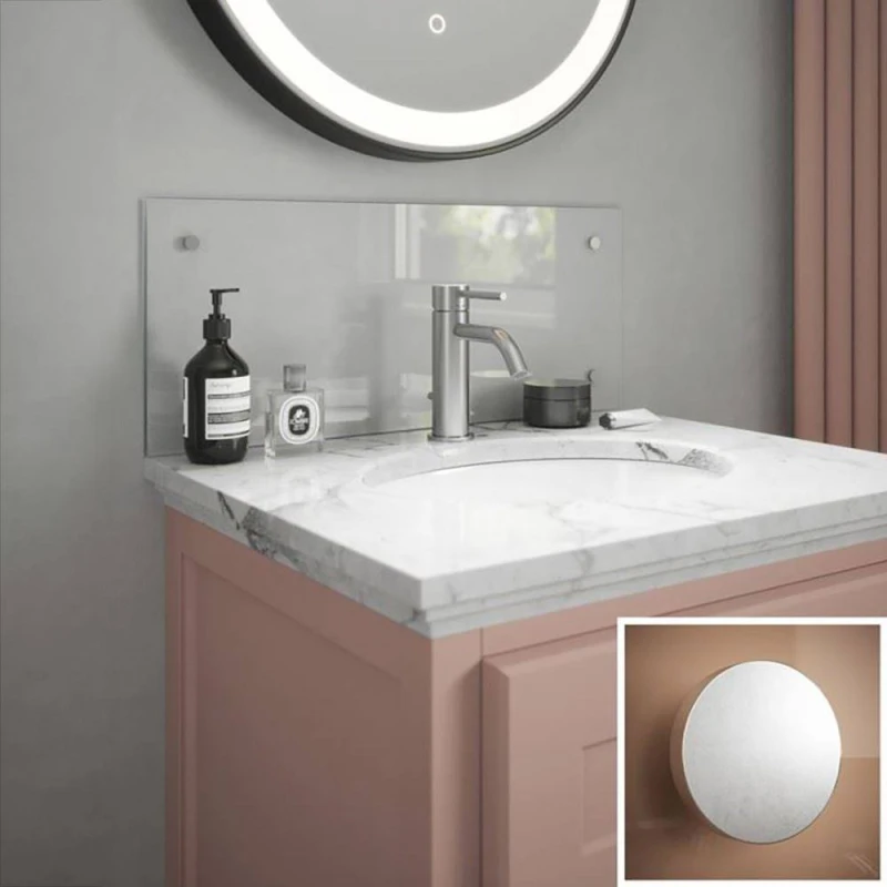 Image of Clear Glass Bathroom Splashback With Satin Chrome Caps 250 X 500 X 4Mm, Clear SB54779
