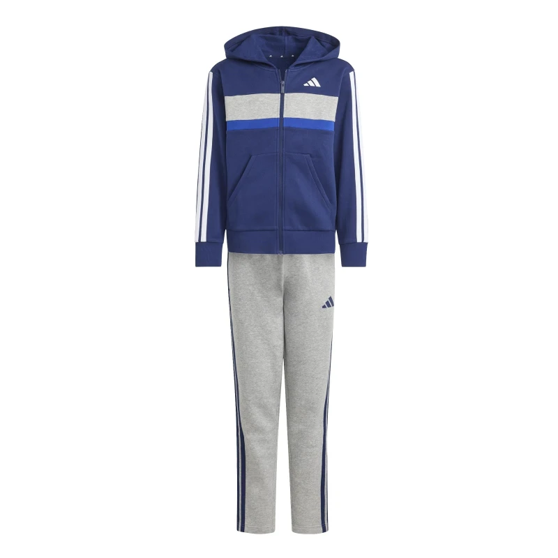 Image of adidas 3S Tiberio Fleece Tracksuit Juniors Navy/Grey unisex 7-8 Years