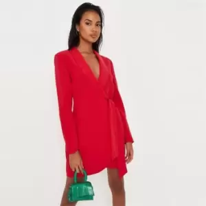 Image of Missguided Tie Side Blazer Dress - Red