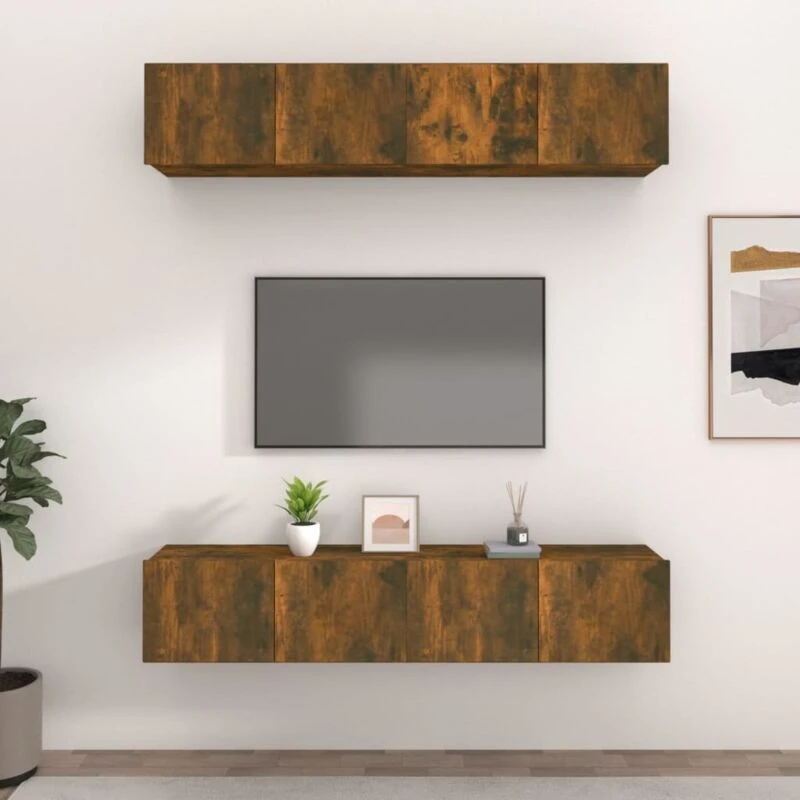 Image of Vidaxl TV Cabinets 4 Pcs Smoked Oak 80X30X30 Cm Engineered Wood, Brown 3114187