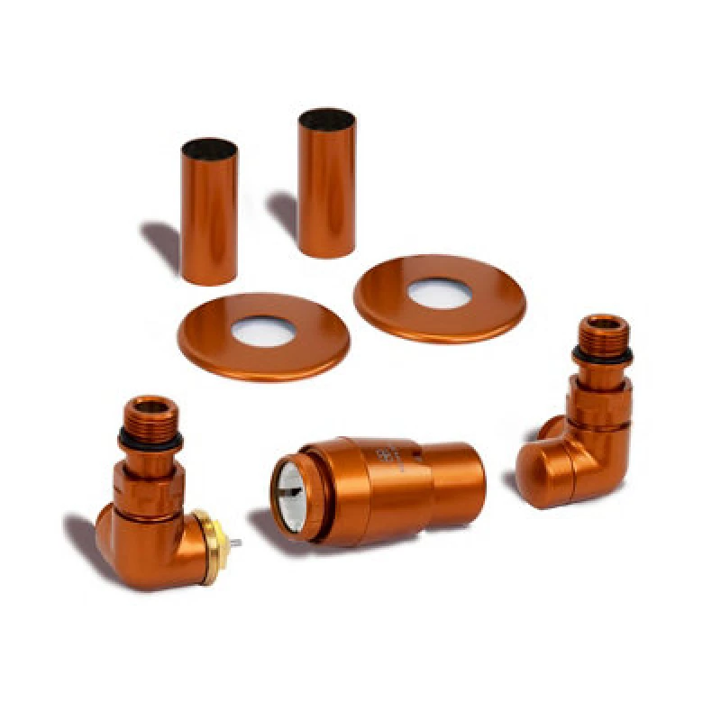 Image of Terma Vision True Copper Left Sided Corner Radiator Valve & Lockshield (Dia)15mm X ½"