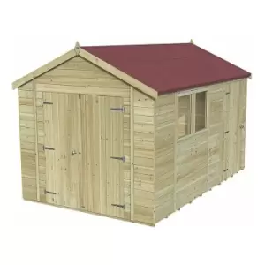 Image of 12' x 8' Forest Premium Tongue & Groove Pressure Treated Double Door Combination Apex Shed (3.65m x 2.52m) - Natural Timber