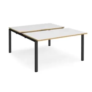 Image of Bench Desk 2 Person Rectangular Desks 1400mm With Sliding Tops White/Oak Tops With Black Frames 1600mm Depth Adapt