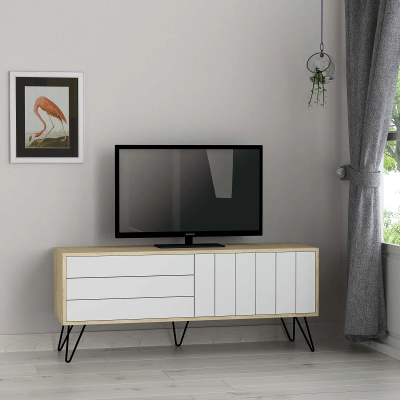 Image of Decortie Picadilly' TV Unit Multimedia Centre with Storage 139cm in Natural Size: 1 Pack Natural Unisex 1 Pack