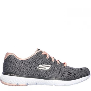 Image of Skechers Flex 3 Trainers Ladies - Charcoal/Pink