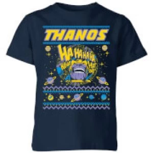 Image of Thanos Christmas Knit Kids Christmas T-Shirt - Navy - 7-8 Years - Navy