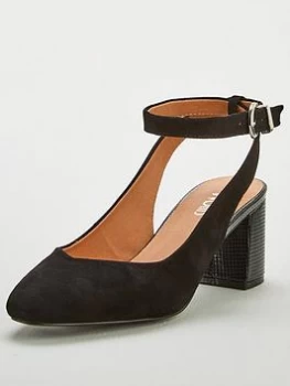 Image of Wallis Ankle Strap Slingback Low Block Court Shoes - Black, Size 8, Women