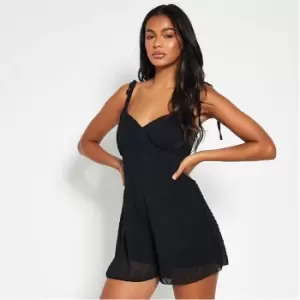 Image of I Saw It First Dobby Mesh Tie Detail Playsuit - Black