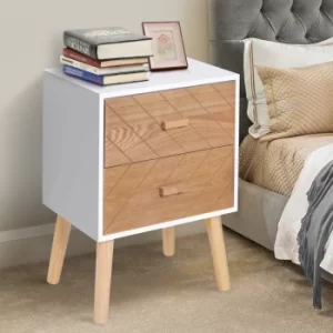 Image of HOMCOM Nordic Style 2 Drawers Side Cabinet, 40Lx30Wx55.5H cm-White/Natural Wood Colour