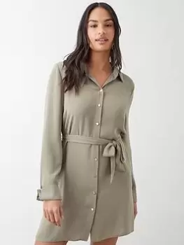 Image of Dorothy Perkins Belted Mini Shirt Dress - Sage, Green, Size 18, Women
