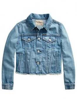 Image of Ralph Lauren Girls Polo Print Denim Jacket - Blue