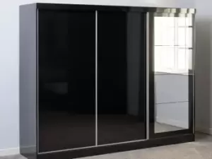 Image of Seconique Nevada Black High Gloss Sliding Mirrored Triple Wardrobe