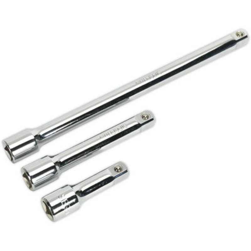Image of Loops 3 Piece Steel Extension Bar Set - 1/2" Sq Drive - Spring-Ball Socket Retainer Metallics