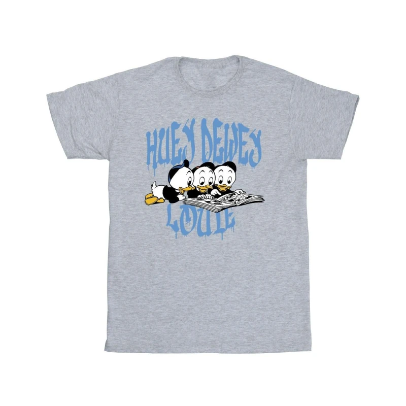 Image of Disney Men Huey Dewey Louie Reading T-Shirt in Grey Size: Small Grey S Male 5063376475020