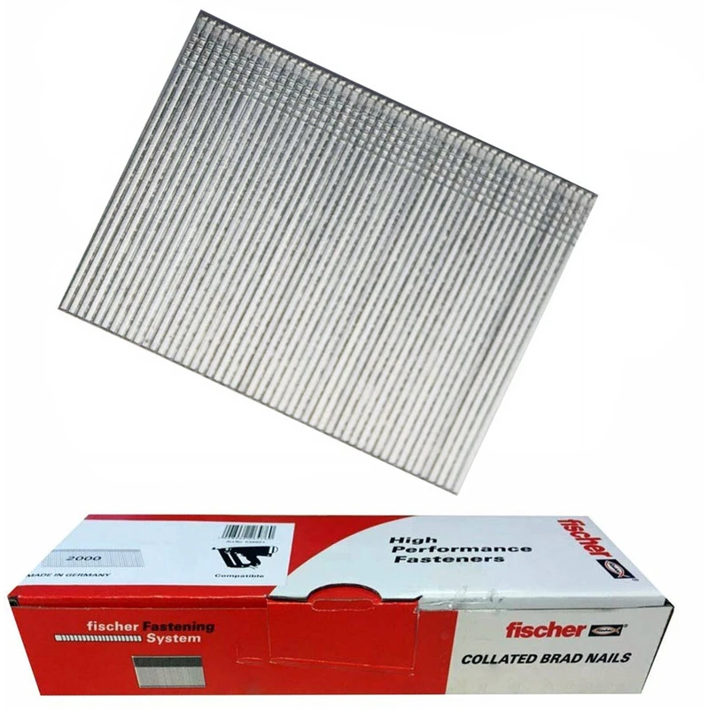 Image of Fischer 16G Galvanised Angled Brad Nails 63mm (2000 Pack) in Silver Galvanised Steel 553924