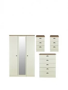 Image of Swift Charlotte 4 Piece Part Assembled Package - 3 Door Mirrored Wardrobe, 5 Drawer Chest And 2 Bedside Chests