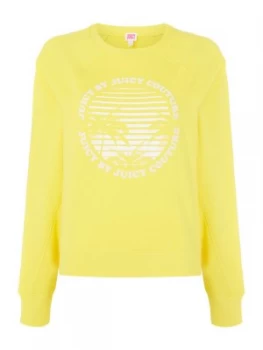 Image of Juicy by Juicy Couture Long sleeve Crew Neck Palm Logo Terry Sweatshirt Yellow