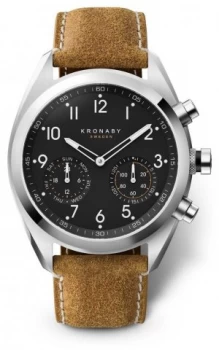 Image of Kronaby 43mm APEX Black Dial Brown Suede Strap A1000-3112 Watch