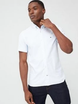 Image of Tommy Hilfiger Slim Fit Organic Cotton Oxford Short Sleeve Shirt - White, Light Blue, Size L, Men