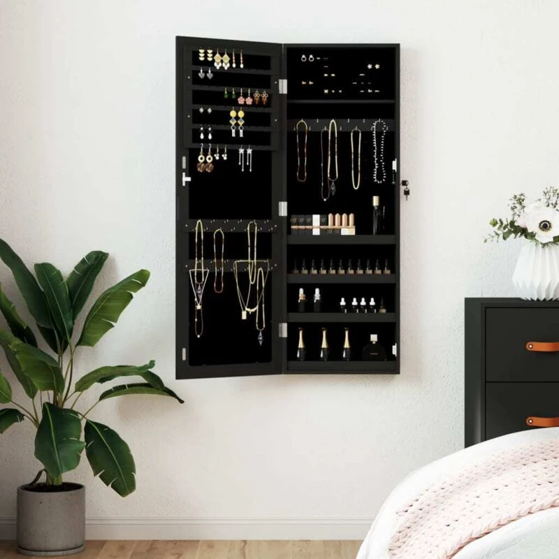 Image of VIDAXL Mirror Jewellery Cabinet Wall Mounted Black 37.5x10x106cm Vidaxl 8720845811242