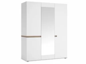 Image of Furniture To Go Chelsea White High Gloss and Truffle Oak 3 Door Mirrored Triple Wardrobe Flat Packe