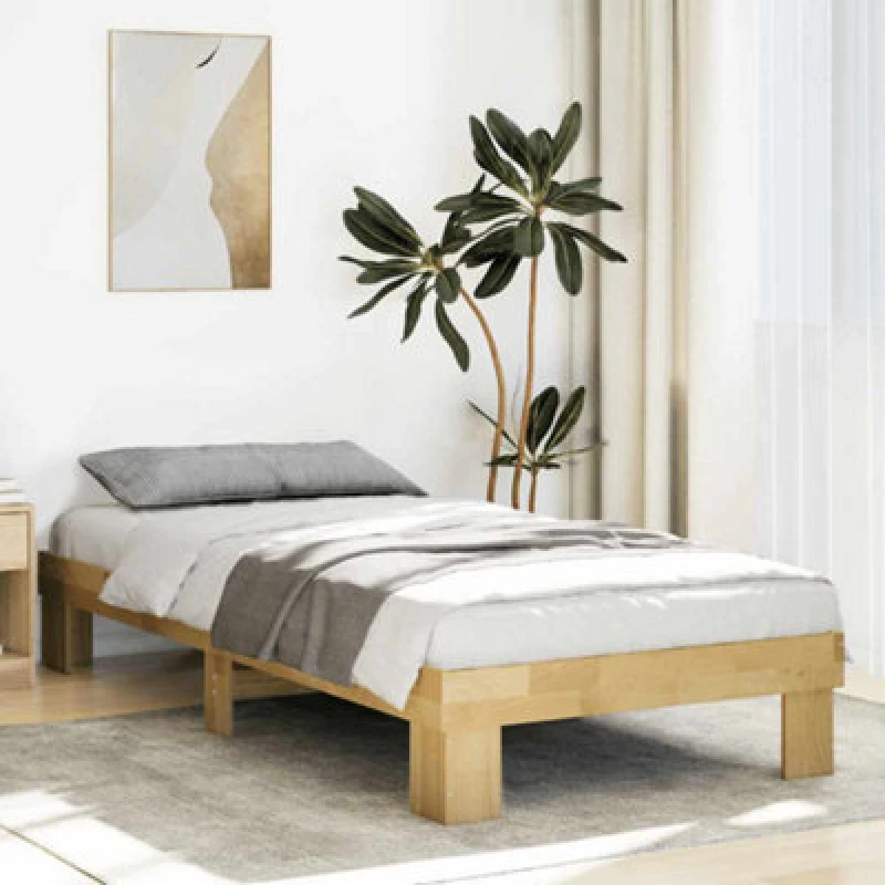 Image of Vidaxl Bed Frame Without Mattress 75X190 Cm Small Single Solid Wood Oak