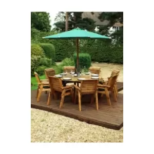 Image of 8 Seater Wooden Round Garden Dining Table & Chairs Parasol Green - Charles Taylor