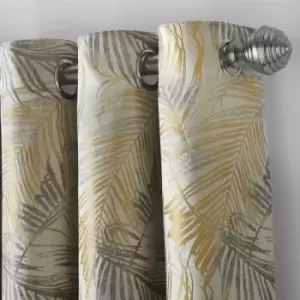 Image of Fiji Eyelet Ring Top Curtain Pair Fully Lined Curtains Ochre 90x108 Jacquard - Ochre