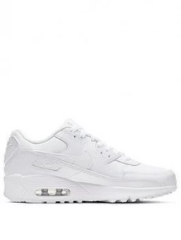 Image of Nike Air Max 90 Leather Junior Trainers - White/White, Size 3