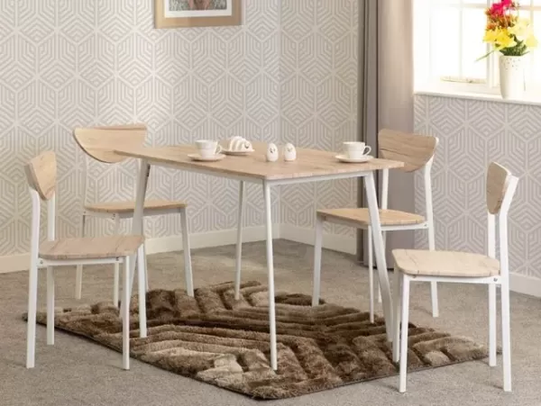 Image of Seconique Riley White and Oak Dining Table and 4 Chair Set