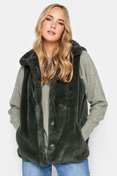 Image of Long Tall Sally Tall Faux Fur Gilet Green