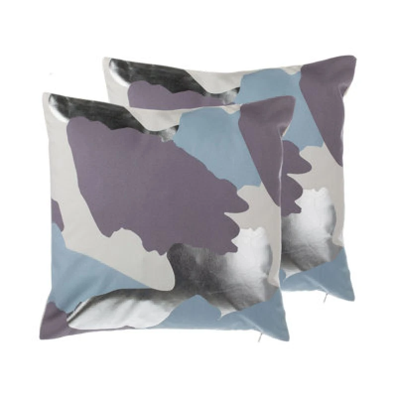 Image of Beliani Set Of 2 Decorative Cushions Ixia Cotton 45 X 45cm Violet Abstract Pattern